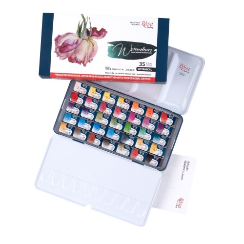 Set of watercolor paints "Botanical" ROSA Gallery, metal case, 35 colors, full pans