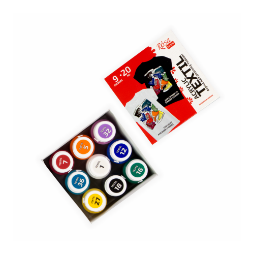 Set of acrylic paints for textile STYLE, 9col., 20ml, ROSA TALENT