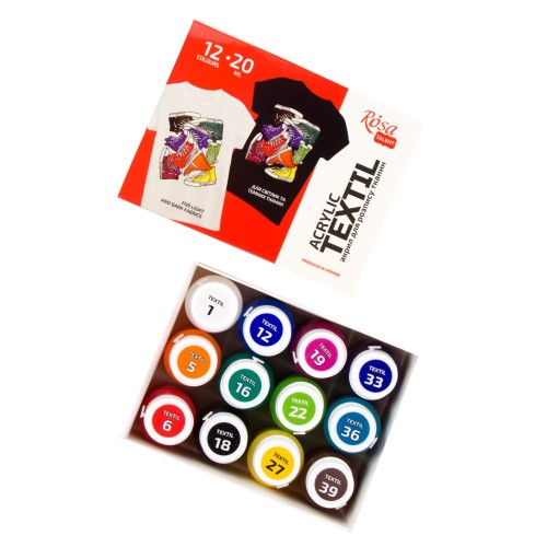 Set of acrylic paints for textile STYLE, 12col., 20ml, ROSA TALENT