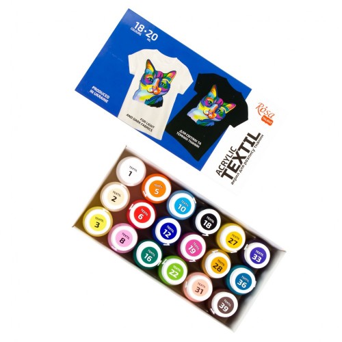 Set of acrylic paints for textile CAT, 18col., 20ml, ROSA TALENT