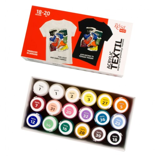 Set of acrylic paints for textile STYLE, 18col., 20ml, ROSA TALENT