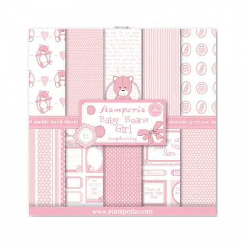 Paper and Cardstock pads 30x30cm, Stamperia, Pink Baby Bear