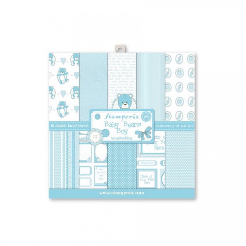 Paper and Cardstock pads 30x30cm, Stamperia, Light Blue  BabyBearsBoy