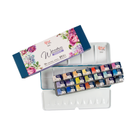 Set of watercolor paints "Romantic" ROSA Gallery, metal case, Turquoise, 21 colors,