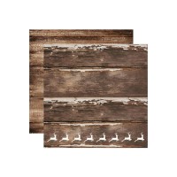Double Face Printed Paper Cm 31,5X30,5 -  Natural Wood Texture With Reindeer