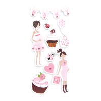 3D Glitter Stickers - Mom To Be At Party, 9 Pcs