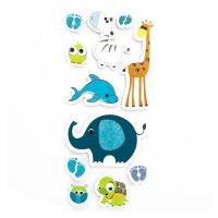 3D Glitter Stickers - Zoo Animals, 11 Pcs - Blue