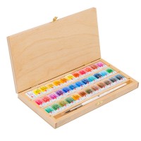 Water colour 36 pan Set,wooden box, squirrel brush