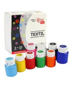 Set of acrylic paints for textile, 9col., 20ml, ROSA TALENT
