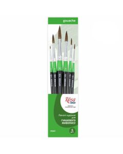 Set of brushes 9,  Pony, 6pc., Round № 0,1,3,6,8,10, Short Handle, ROSA Studio