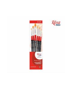 Set of brushes 12,  Synthetic, 6pc., Flat №2,5,10, Round №1,3,5, Short Handle, ROSA Studio