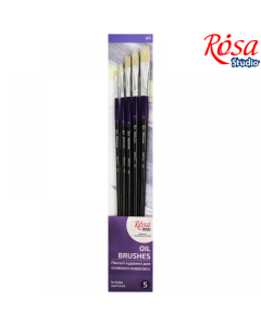 Set of brushes 13,  Bristle, 5pc., Flat № 1,2,4,6,8, Long Handle, ROSA Studio