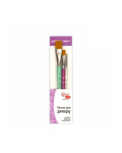 Brush Set №2 FOR DECOR, synthetic round and flat, 3 pieces (№2,8,20), ROSA TALENT