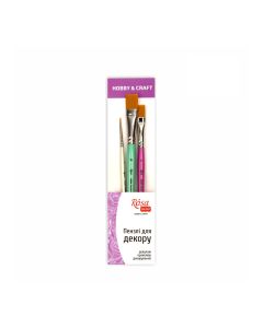 Brush Set №3 FOR DECOR, synthetic round and flat, 3 pieces (№1,8,16), ROSA TALENT