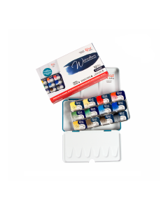 Set of watercolor paints Classic ROSA Gallery, metal case, Turquoise, 12 colors