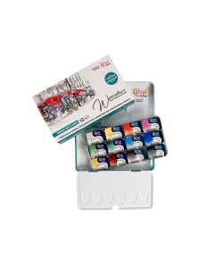 Set of watercolor paints Urban Sketching ROSA Gallery, metal case, Turquoise, 12 colors