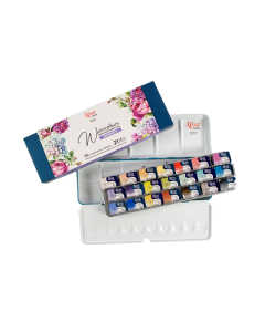 Set of watercolor paints Romantic ROSA Gallery, metal case, Turquoise, 21 colors,