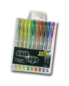 10 gel-pens, asstd. Colours .Black Style, “glitter