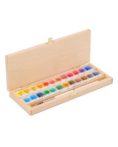 Water colour 24 pan Set, wooden box,squirrel brush